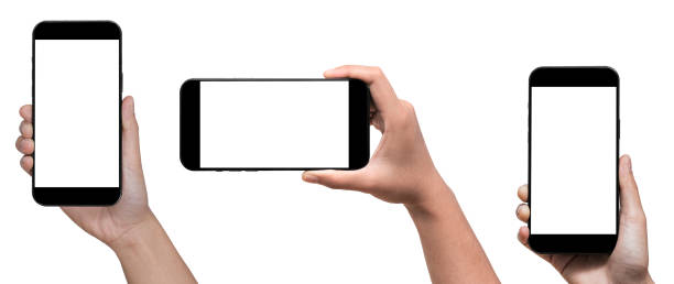 istock Hand holding Smartphone iPhone 14 and isolated on white background for your mobile phone app or web site design, logo Global Business technology - include clipping path. (Businessman hand iPhone 14) 1405840093