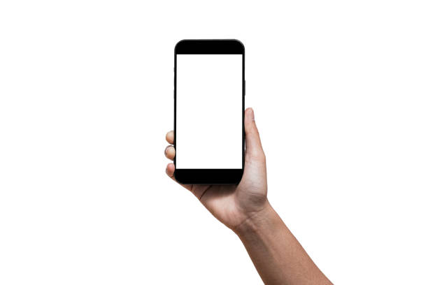 istock Hand holding Smartphone iPhone 14  and isolated on white background for your mobile phone app or web site design, logo Global Business technology - include clipping path. (Businessman hand iPhone) 1405840100