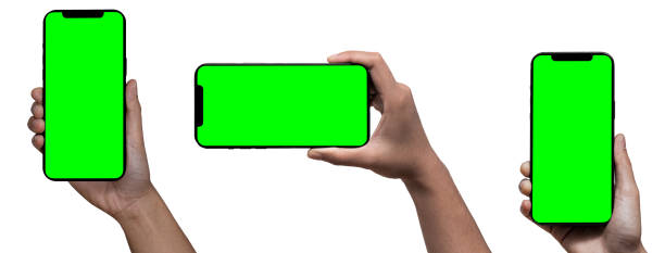 istock Smartphone similar to iphone 14 pro max with blank white green screen for Infographic Global Business Marketing Plan , mockup model similar to iPhone 14 isolated Background of ai digital investment economy - Clipping Path 1405841205