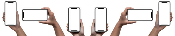 istock Smartphone similar to iphone 14 pro max with blank white screen for Infographic Global Business Marketing Plan, mockup model similar to iPhone isolated Background of digital investment economy - Clipping Path 1405841224
