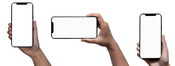 istock Smartphone similar to iphone 14 pro max with blank white screen for Infographic Global Business Marketing Plan, mockup model similar to iPhone isolated Background of digital investment economy - Clipping Path 1405841286
