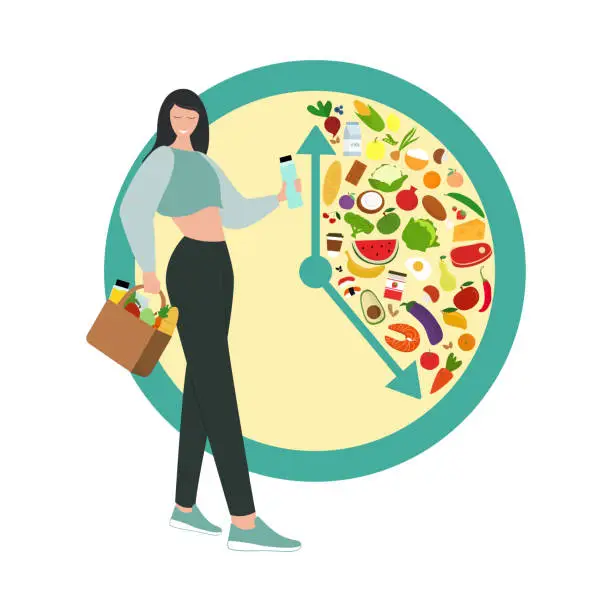 Vector illustration of Intermittent fasting concept flat vector illustration, eating window vector illustration,dieting concept, healthy eating flat vector illustration