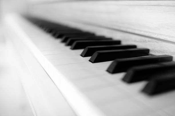 istock Bright White Piano Keys on Old Piano Close up High Toned 1405842253