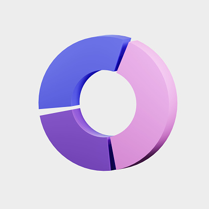 3d render donut chart isolated minimal icon on purple background illustration. Business and market analysis concept.