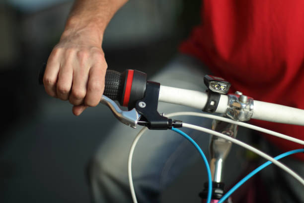 istock braking the bicycle with the brake 1405847053