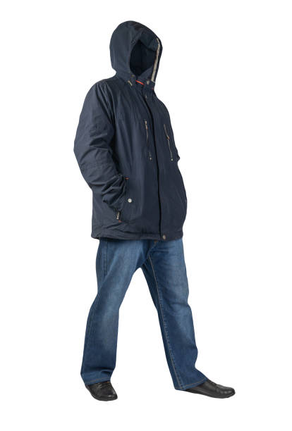 istock dark blue jeans, black leather shoes, jacket isolated on white background. 1405851373