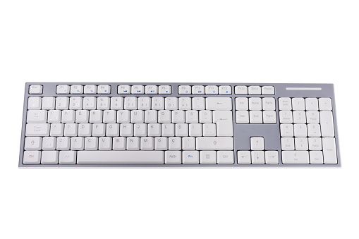 A perspective view of the white keyboard.