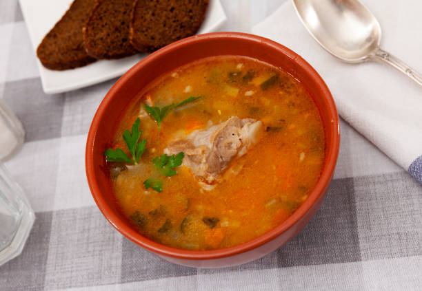 istock Traditional Russian soup rassolnik with beef meat 1405851542