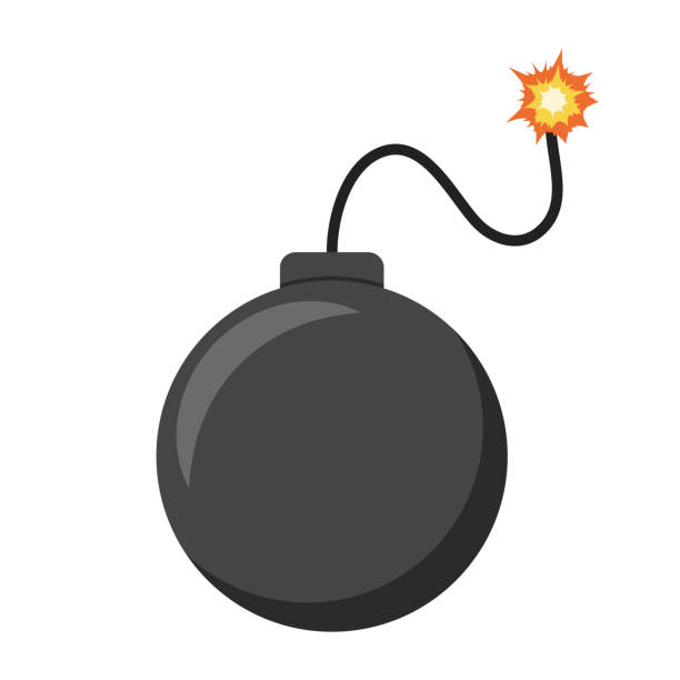 ilustraciones, imágenes clip art, dibujos animados e iconos de stock de bomba redonda con mecha encendida. vector aislado sobre blanco - bomb fuse explosive white