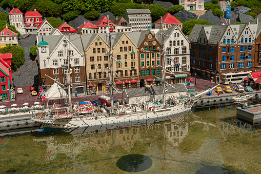 Billund, Denmark - June 25 2011: Lego model of Bryggen in Bergen at Legoland Billund.