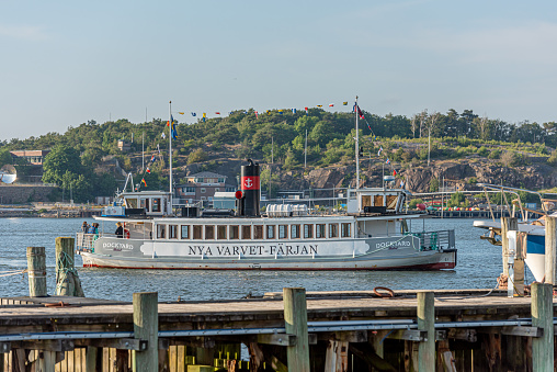 Gothenburg, Sweden - June 24 2021: Nya Varvet ferry transporting passengers up and down the river.