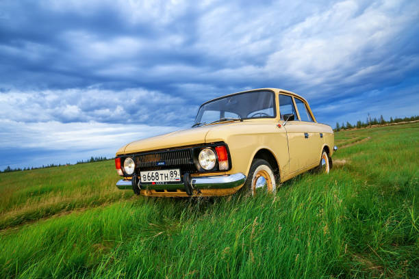 A Rusty Classic Car with Missing Headlights. Concept The empty eyes of a forgotten vehicle.