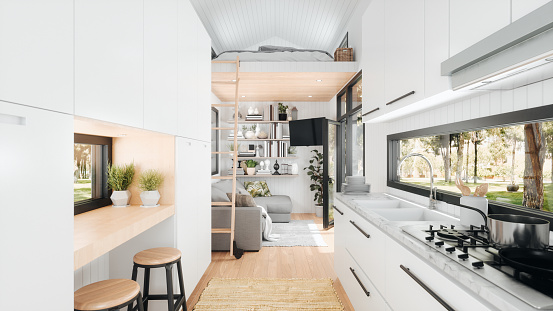 Tiny house interior, living in small spaces.