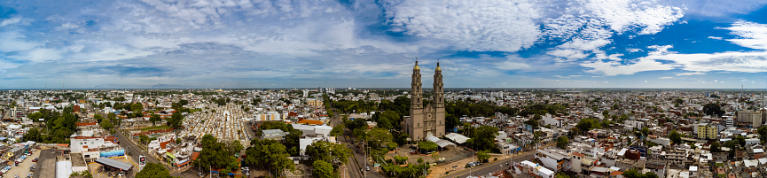 Panoramic of the City of Villahermosa in Tabasco State with its cathedral at right and cemetery at left.