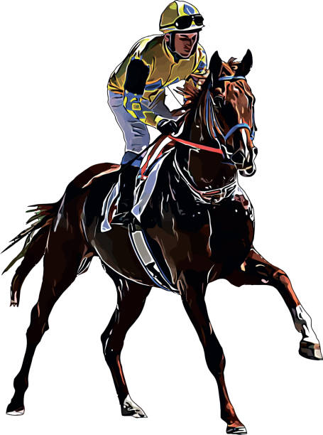 istock Racehorse with jockey at races. Isolated on a white background 1405870919