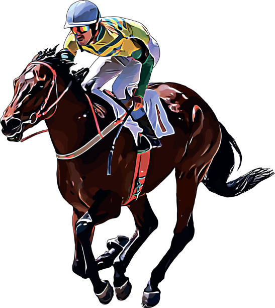 istock Racehorse with jockey at races. Isolated on a white background 1405871085