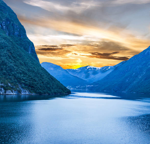 Sunset, Norway fjords, Geiranger, Norwegian cruise