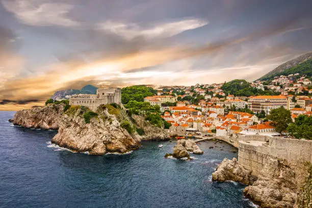 Photo of Dubrovnik fortress cityscape sunset, Croatia