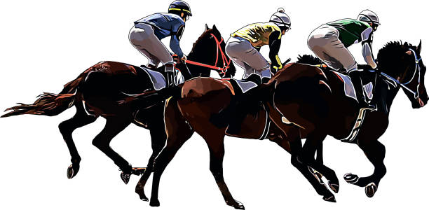 istock Racehorse with jockey at races. Isolated on a white background 1405871471