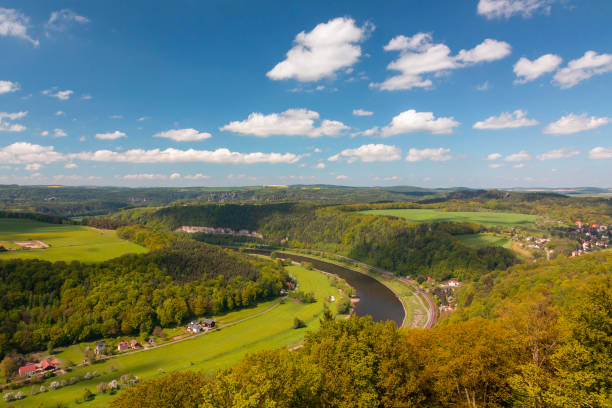 istock Summer green rural landscape view, Germany, Elba river countryside. 1405871573