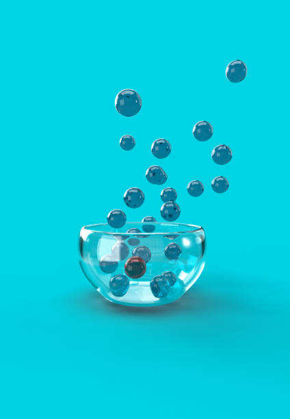 Bowl is filled with balls - they fall into it, in the bowl there is a red ball. one ball stands out from the others