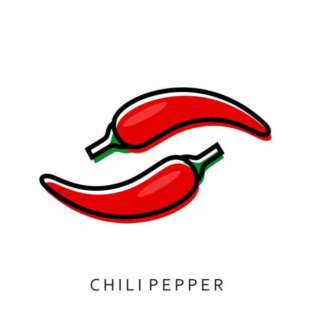 白い背景に分離された赤い手描きのタイ唐辛子の輪郭スケッチ - chili pepper illustrations点のイラスト素材／クリップアート素材／マンガ素材／アイコン素材