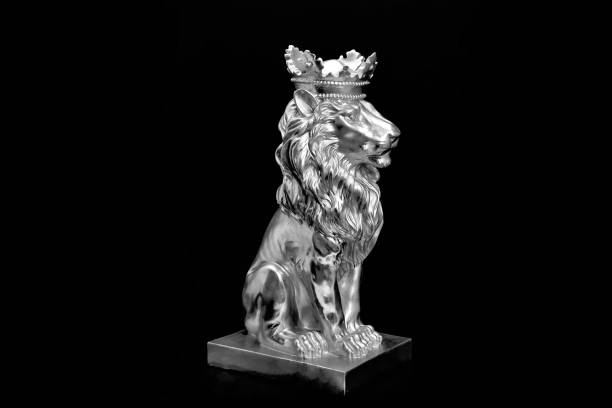 istock big statue of lion head on black background 1405872589