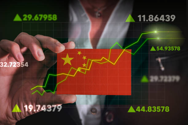 istock Graph growing up in Front Of China Flag. 1405873625