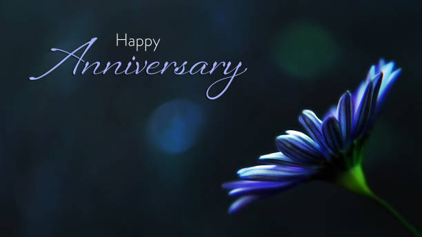istock Wedding anniversary card with blue daisy flower 1405874359