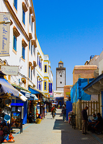 Essaouira, Morocco - 12 AUGUST 2020 : A mosque in the old medina in Essaouira city