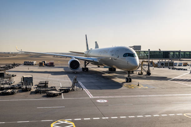 avion etihad airways sur la piste de l’aéroport international d’abu dhabi, émirats arabes unis - airbus photos et images de collection