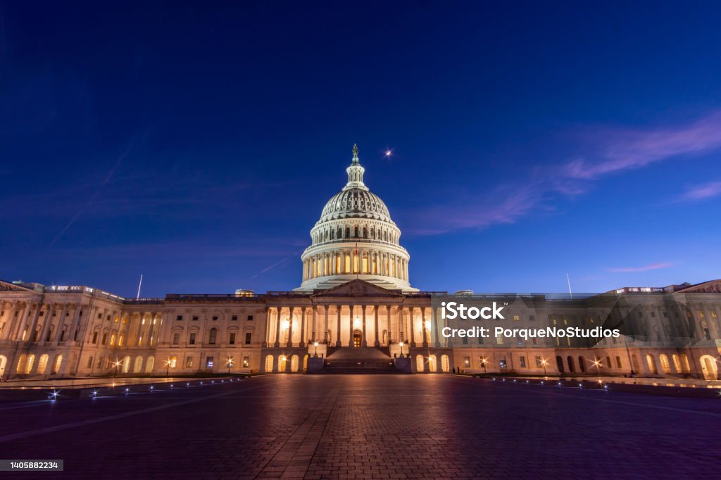 Colorful Panoramic View of the US Capitol During Sunset Capitol Building - Washington DC Stock Photo