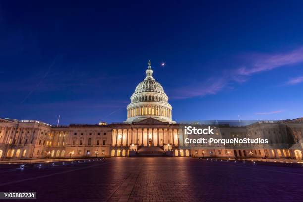 Colorful Panoramic View Of The Us Capitol During Sunset Stock Photo - Download Image Now
