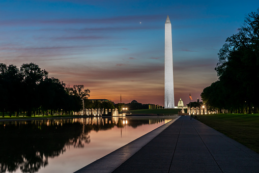 US Capitol and Washington Monument In the Distance At Sunrise