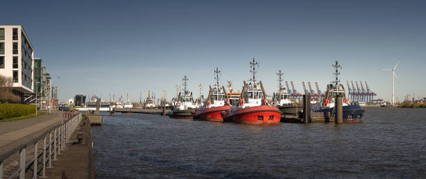 Panorama of a jetty for tugboats