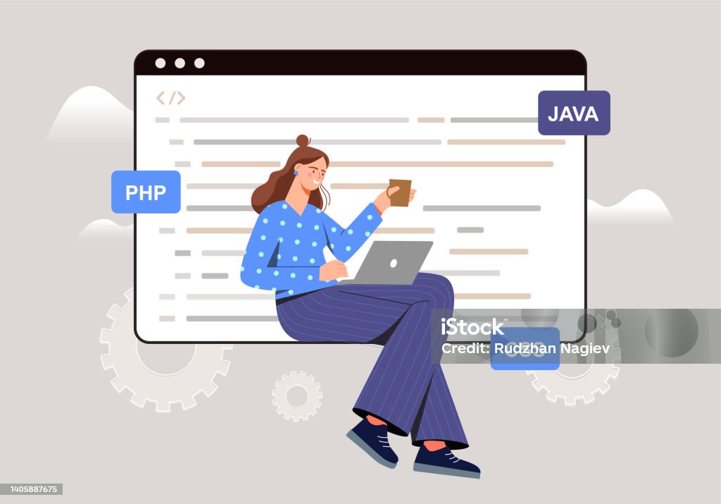 Woman Programming With Laptop Stock Illustration - Download Image Now ...