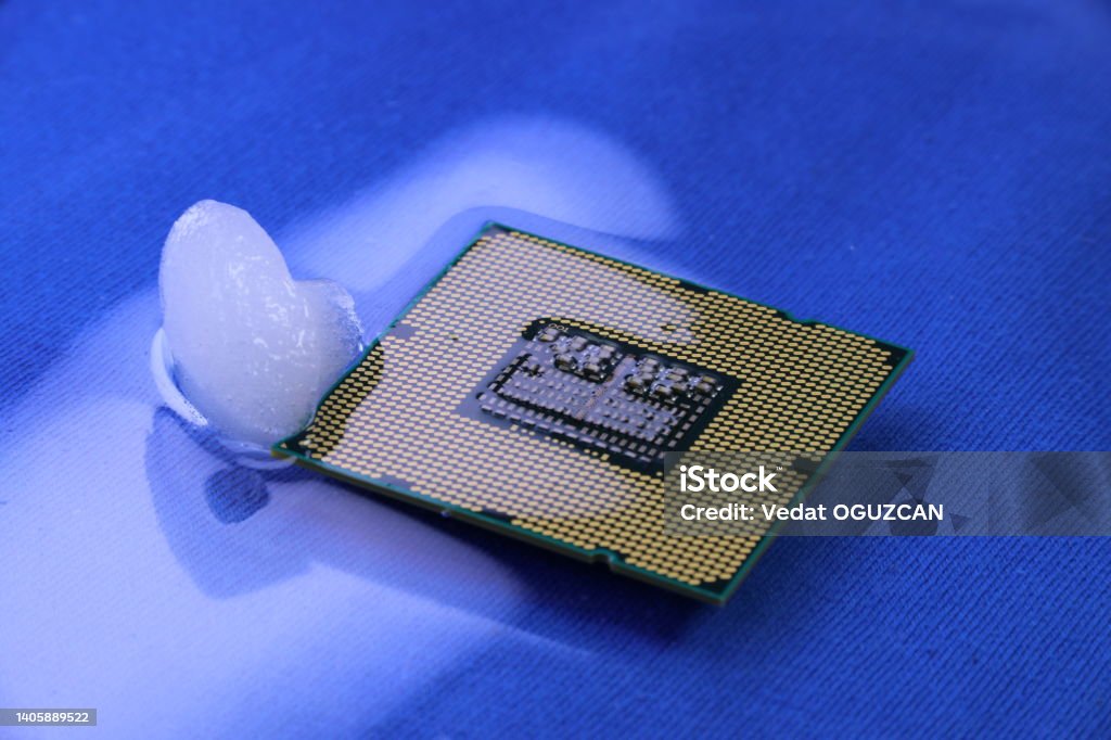 Frosted and frozen Intel processor (CPU) close-up for PC computer Good cooling is essential for the efficient operation of the PC computer processor. CPU Stock Photo