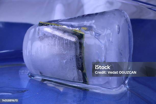 Frosted And Frozen Intel Processor Closeup For Pc Computer Stock Photo - Download Image Now