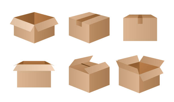 ilustraciones, imágenes clip art, dibujos animados e iconos de stock de conjunto de cajas - cardboard box