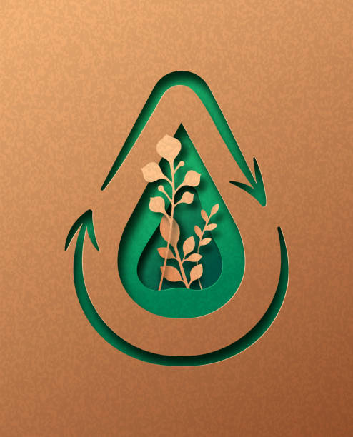 ilustraciones, imágenes clip art, dibujos animados e iconos de stock de concepto de ciclo de reducción de residuos de reciclaje de papel verde con agua - cicle