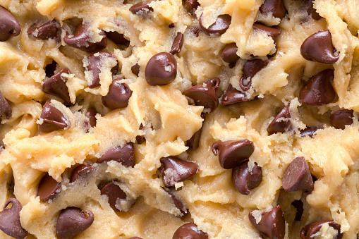Chocolate Chip Cookie Dough Background Close Up.