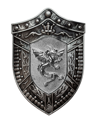 Knights Armor Shield with a Dragon Cut Out On White.