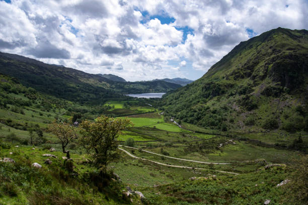 Mountains and fields stock photo