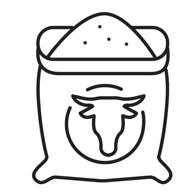 Modern Farm and Agriculture grain feed bag icon concept thin line style - editable stroke Vector illustration of a farm and agriculture icon concept thin line style icons. On white background with no white box below. Fully editable for easy editing. Simple line icon that includes vector eps and high resolution jpg in download. animals feeding stock illustrations