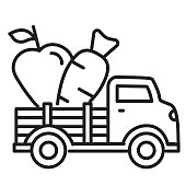 istock Modern Farm and Agriculture farm truck with fruits and vegetables icon concept thin line style - editable stroke 1405895923