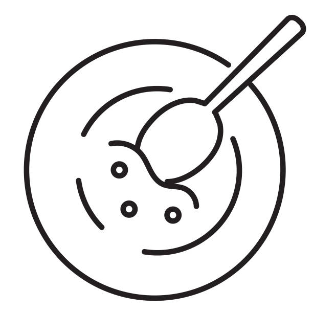 illustrazioni stock, clip art, cartoni animati e icone di tendenza di modern farm and agriculture farm to table icon concept thin line style - tratto modificabile - oatmeal porridge bowl spoon