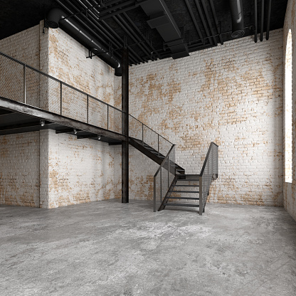 Empty room loft style with brick wall.3d rendering