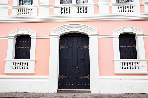 Beautiful facades of the buildings at  Popayan city center, also called the White City