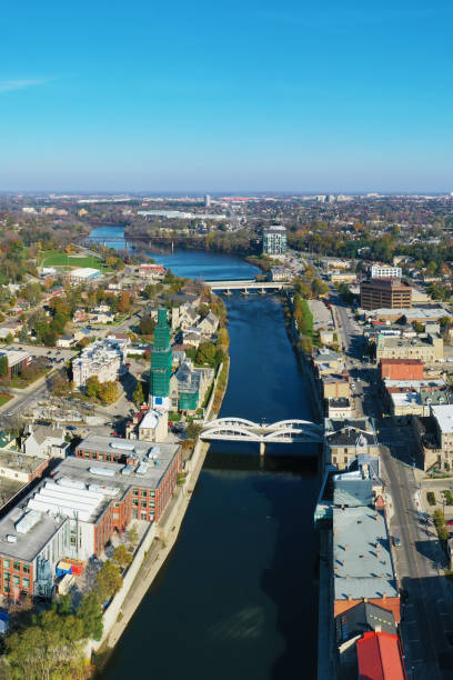 istock Aerial vertical of Cambridge, Ontario, Canada in spring 1405910375