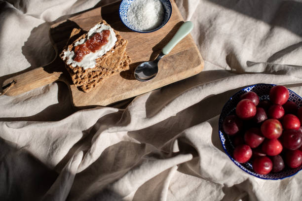Plum marmelade for breakfast stock photo